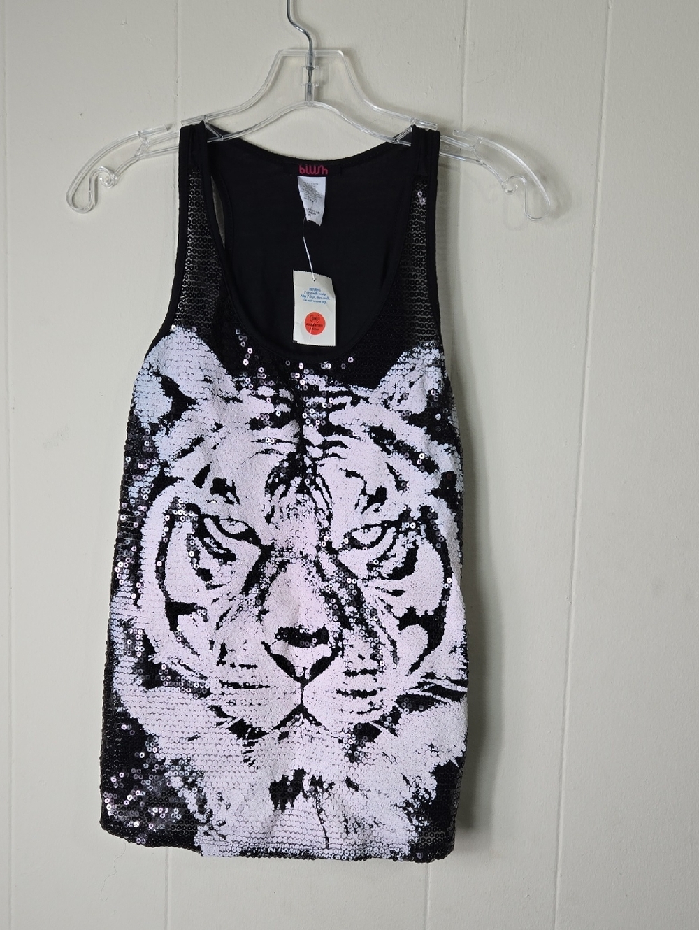 Sequin Tiger Tank Top - Black & White